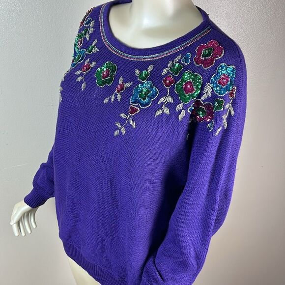 NEW women’s plus size colorful beaded sequins 80s 90s sweater size 1X holiday - Picture 11 of 14